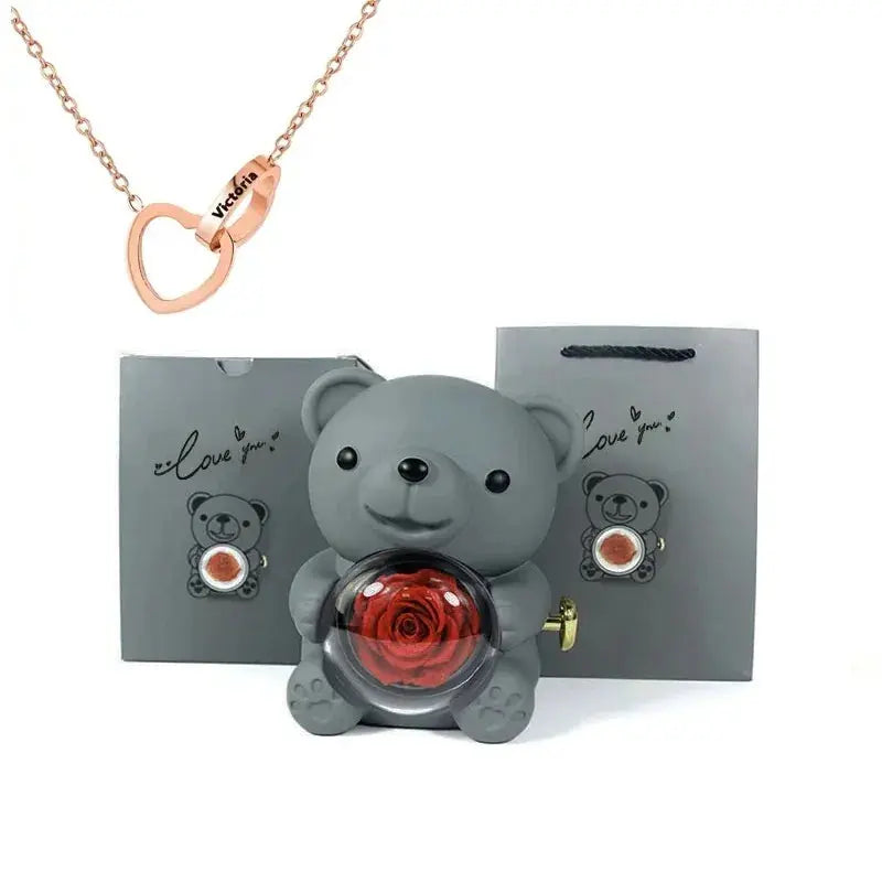 Eternal Rose Teddy Bear with Necklace - Planet4Shopping