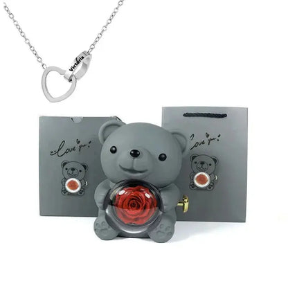 Eternal Rose Teddy Bear with Necklace - Planet4Shopping