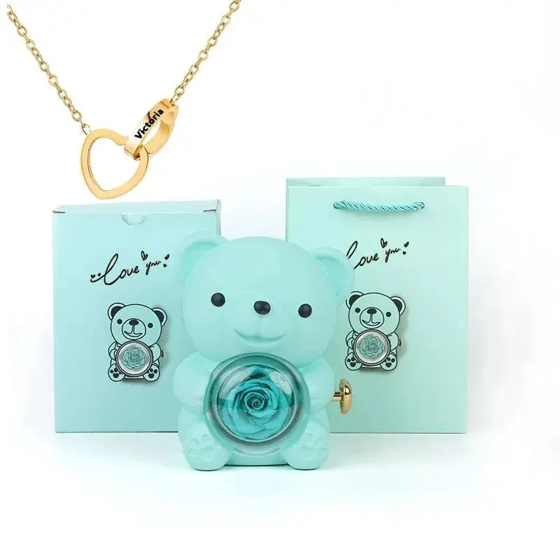 Eternal Rose Teddy Bear with Necklace - Planet4Shopping
