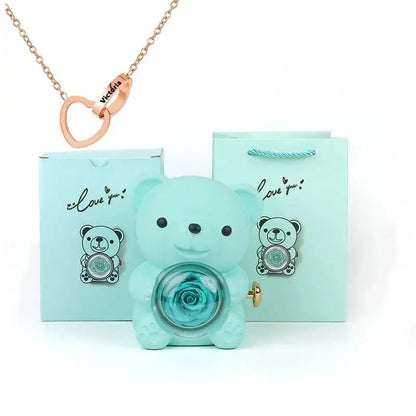 Eternal Rose Teddy Bear with Necklace - Planet4Shopping