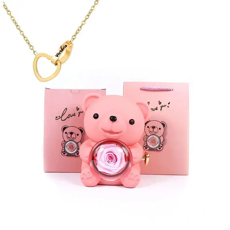 Eternal Rose Teddy Bear with Necklace - Planet4Shopping