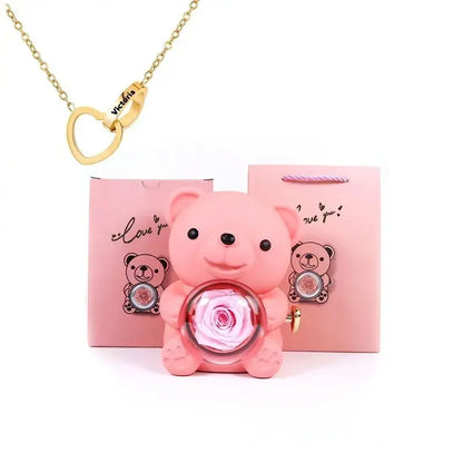 Eternal Rose Teddy Bear with Necklace - Planet4Shopping