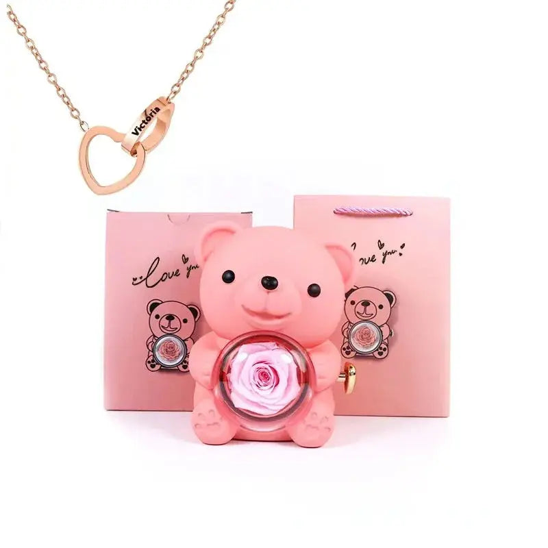 Eternal Rose Teddy Bear with Necklace - Planet4Shopping
