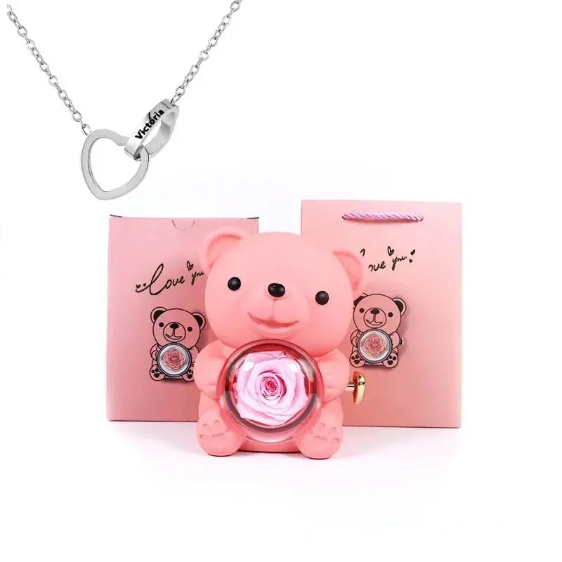 Eternal Rose Teddy Bear with Necklace - Planet4Shopping