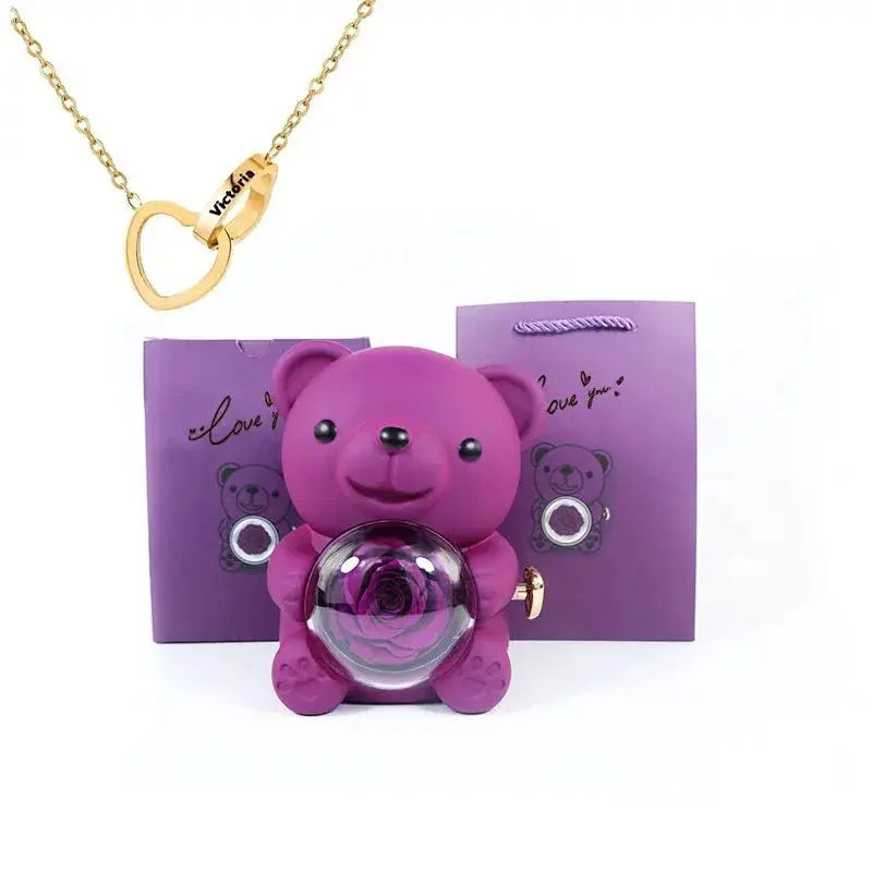 Eternal Rose Teddy Bear with Necklace - Planet4Shopping