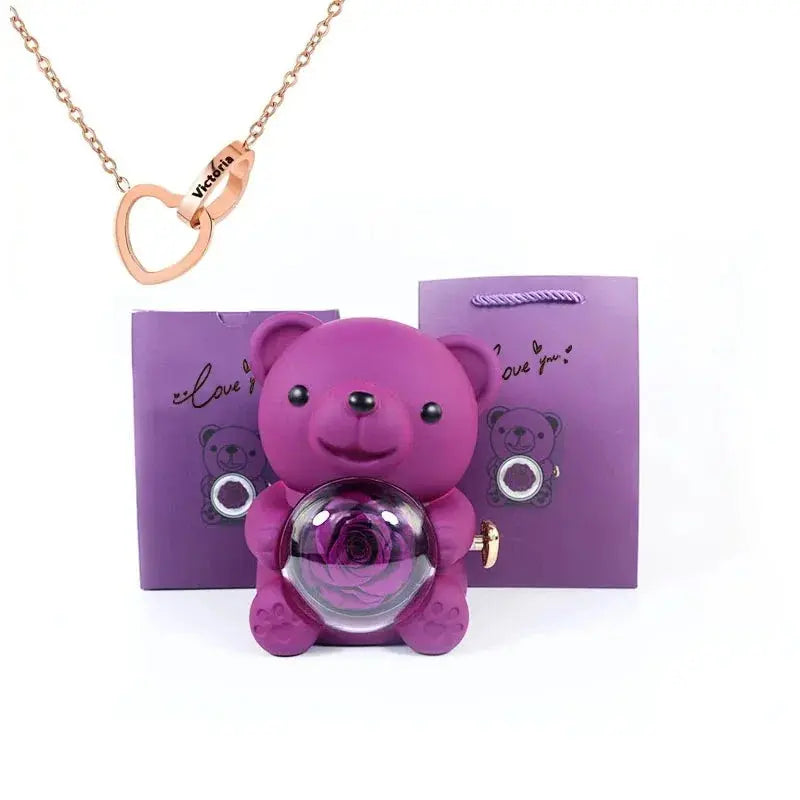 Eternal Rose Teddy Bear with Necklace - Planet4Shopping