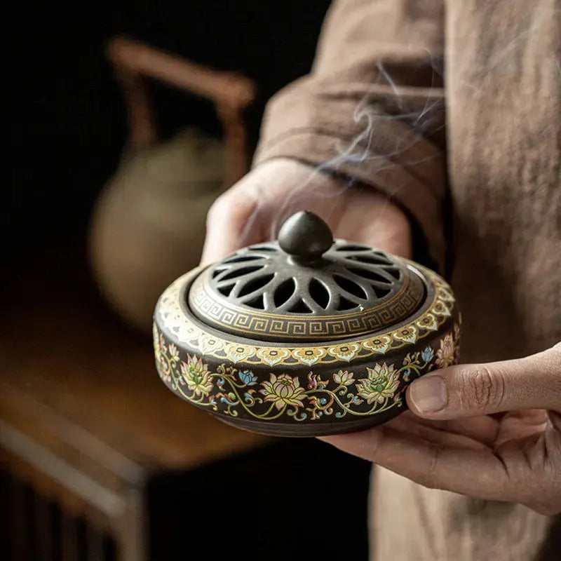 Ceramic Enamel Lotus Incense Burner - Planet4Shopping