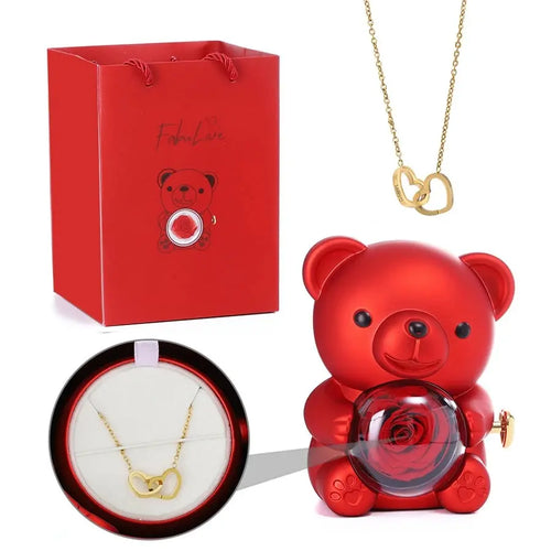 Eternal Rose Teddy Bear with Necklace - Planet4Shopping