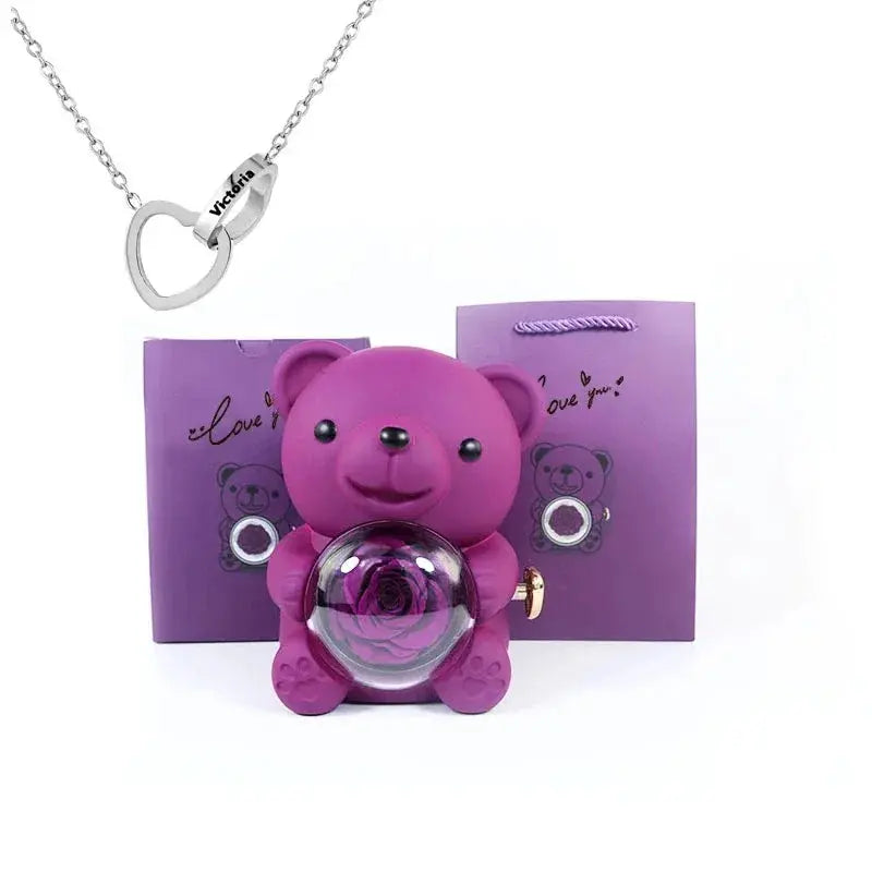 Eternal Rose Teddy Bear with Necklace - Planet4Shopping