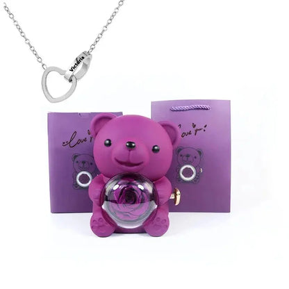 Eternal Rose Teddy Bear with Necklace - Planet4Shopping