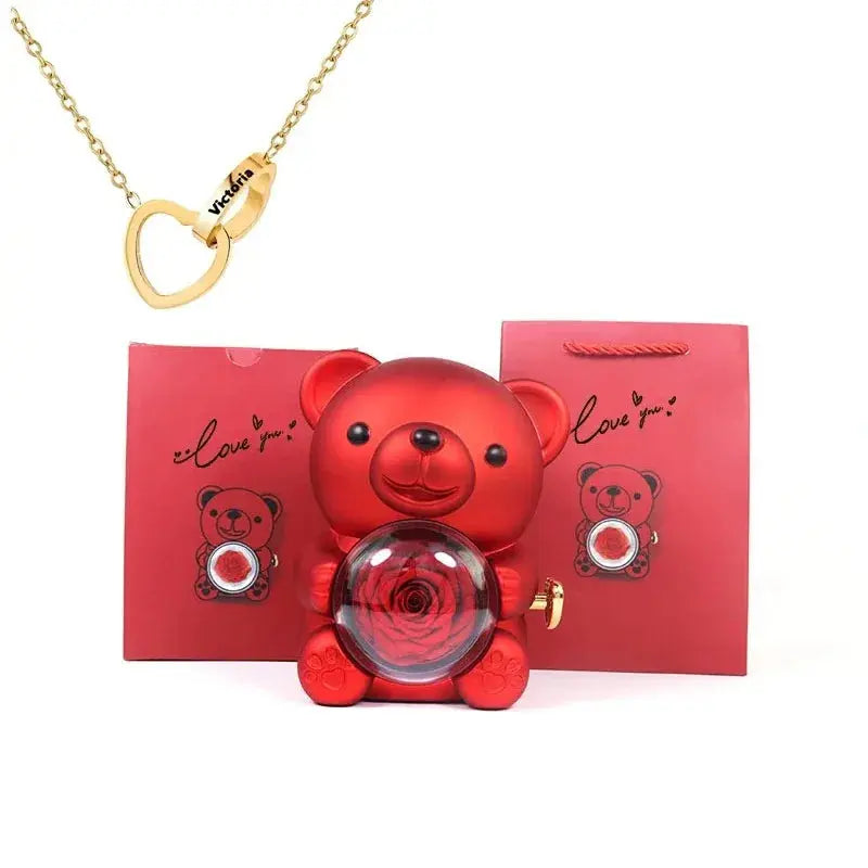 Eternal Rose Teddy Bear with Necklace - Planet4Shopping