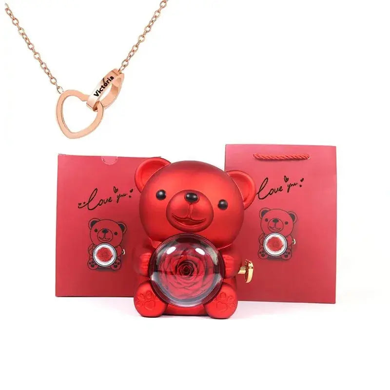 Eternal Rose Teddy Bear with Necklace - Planet4Shopping