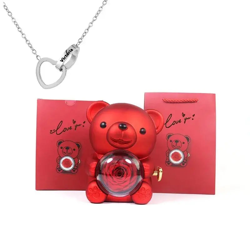 Eternal Rose Teddy Bear with Necklace - Planet4Shopping