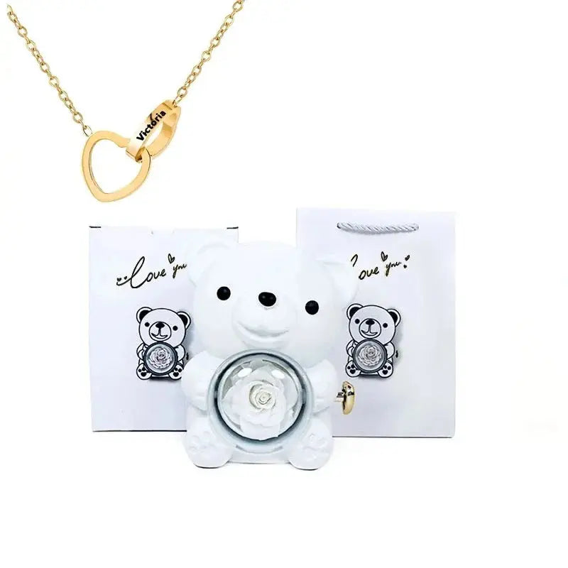 Eternal Rose Teddy Bear with Necklace - Planet4Shopping