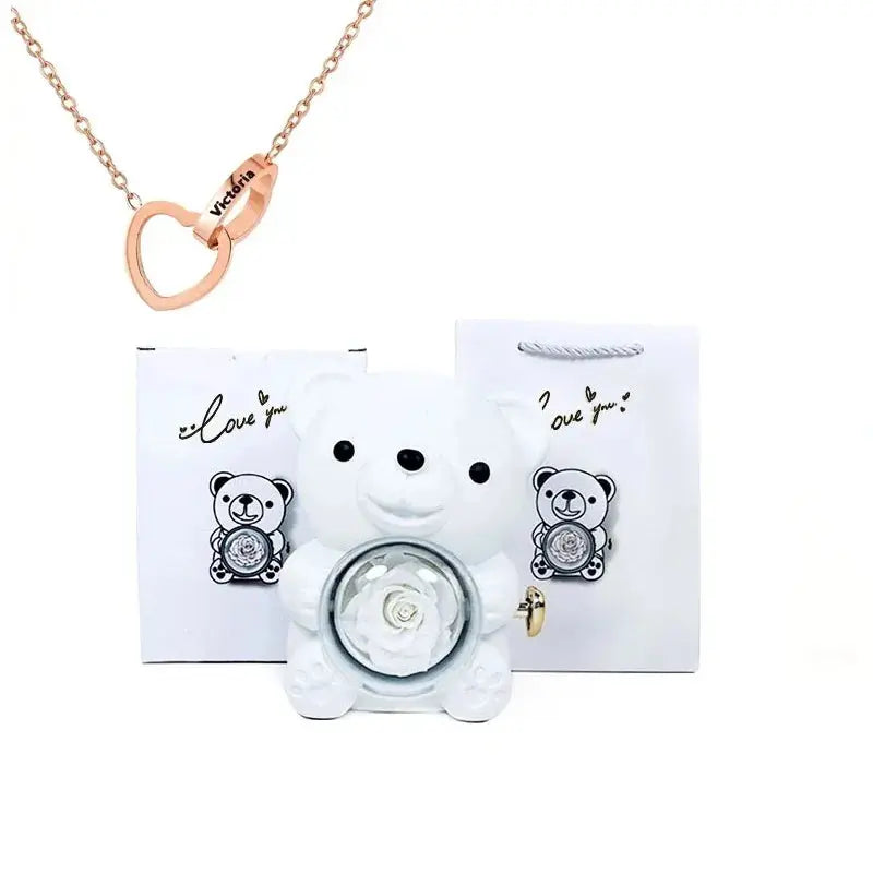 Eternal Rose Teddy Bear with Necklace - Planet4Shopping