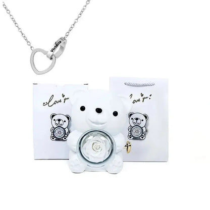 Eternal Rose Teddy Bear with Necklace - Planet4Shopping