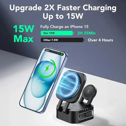 Magnetic 3 in 1 Wireless Charger Station With Extension Cords - Planet4Shopping