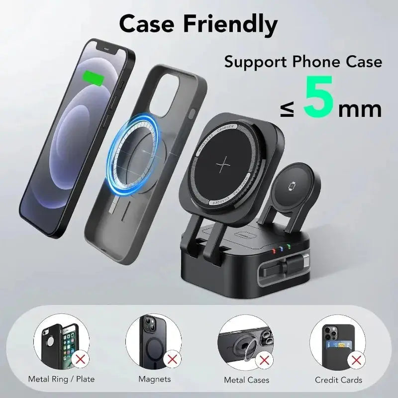 Magnetic 3 in 1 Wireless Charger Station With Extension Cords - Planet4Shopping