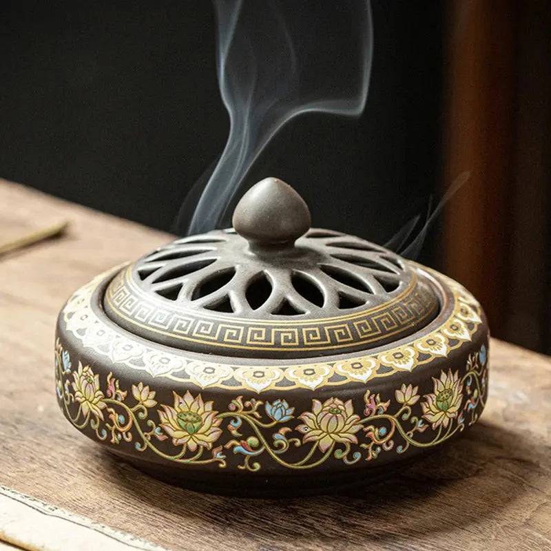 Ceramic Enamel Lotus Incense Burner - Planet4Shopping