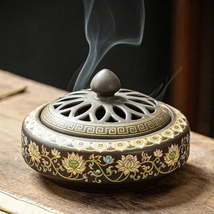Ceramic Enamel Lotus Incense Burner - Planet4Shopping