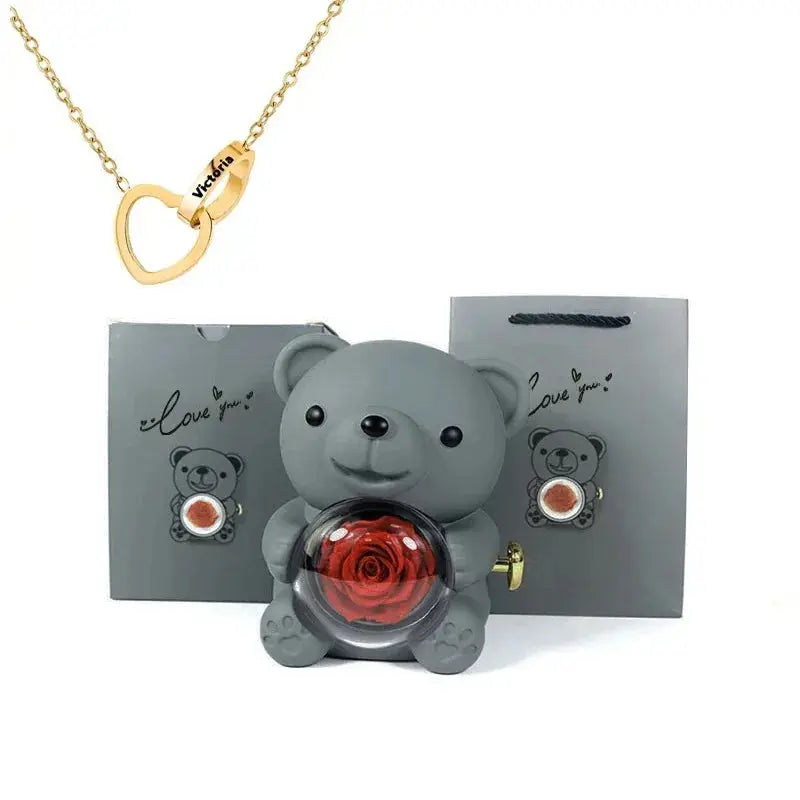 Eternal Rose Teddy Bear with Necklace - Planet4Shopping