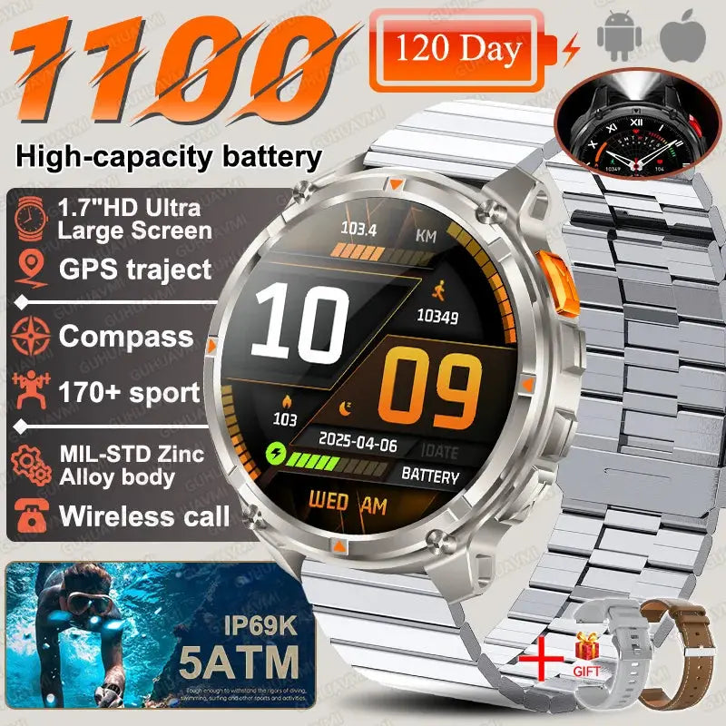 2026 New T-Rex3 Ultra 1100Mah Military Smart Watch Men 1.7" - Planet4Shopping