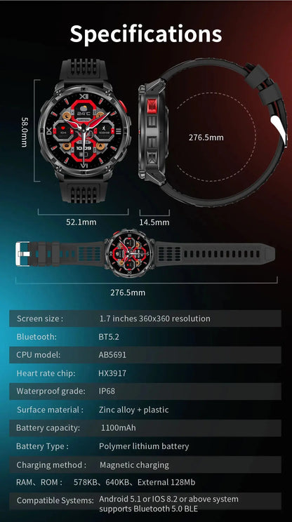 2026 New T-Rex3 Ultra 1100Mah Military Smart Watch Men 1.7" - Planet4Shopping